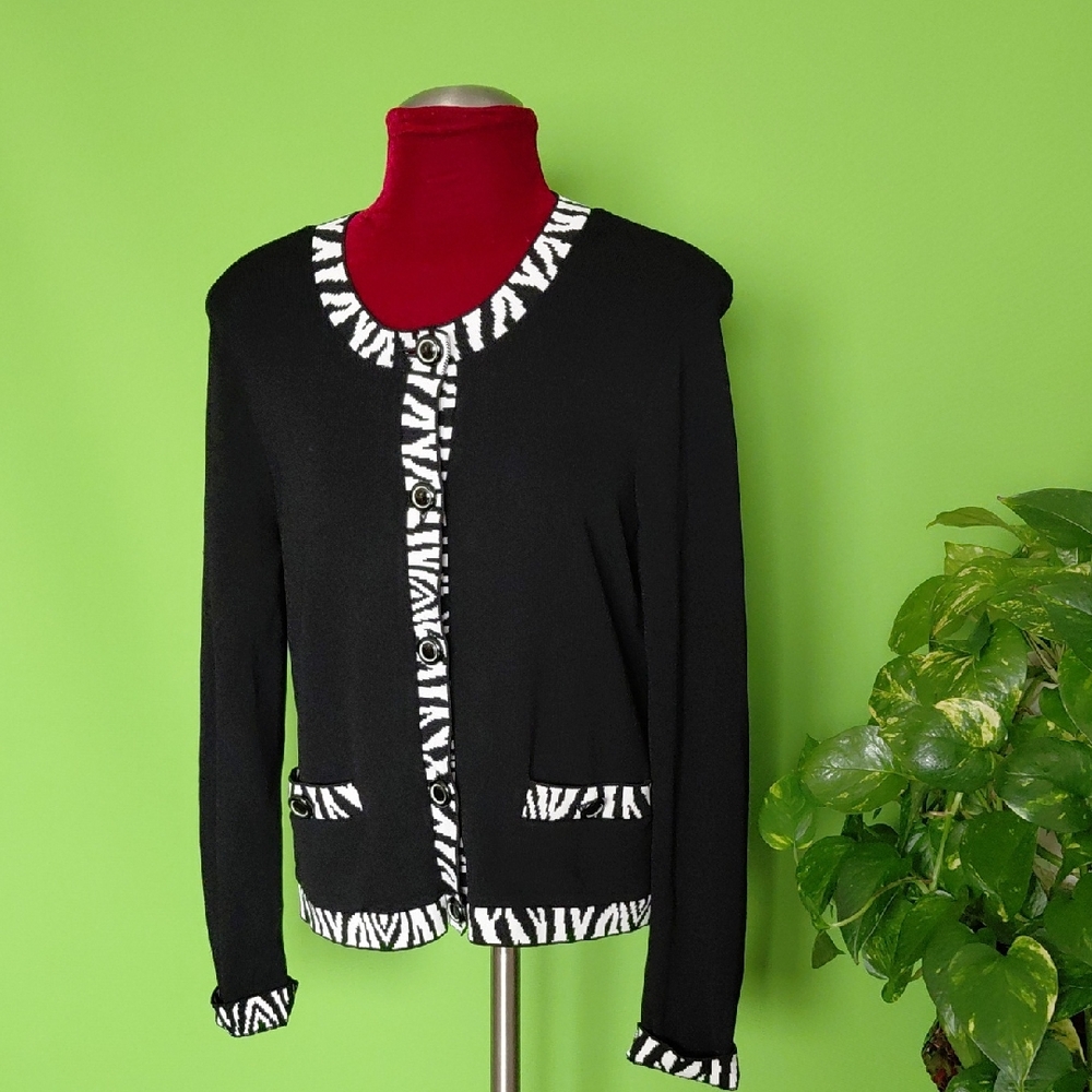 Jones New York Black and White Sweater Jacket, Sz. MP